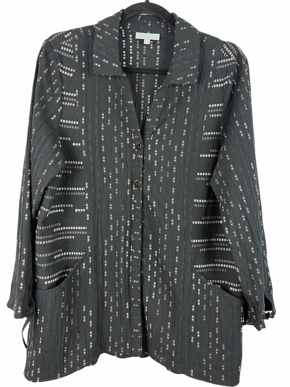 Habitat Black Textured Cotton Button Front Tunic Jacket Top Pockets Medium